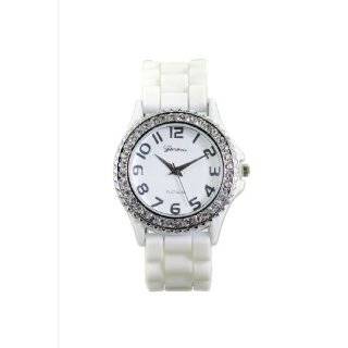 Womens Rhinestone accented White Large Face Silicone Watch
