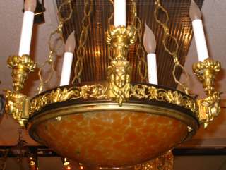 Empire Style Bronze Colored Glass Coupe Chandelier  
