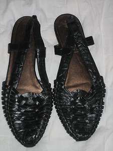 Vintage Mia Black Leather Woven Sandals Shoes Ladies 8 Nice 1992 