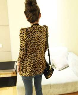 New Korean Women V neckl Long Sleeve Leopard Suede Slim Suits Blazer 