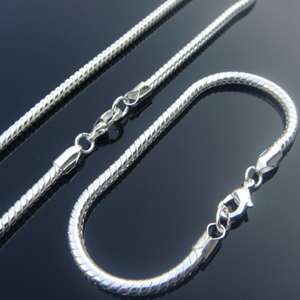 4mm Silver Snake Chain Necklace Bracelet Set SS  