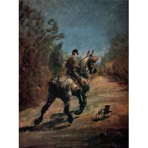 Oil Painting: Horse and Rider with a Little Dog: Henri De Toulouse Lau 
