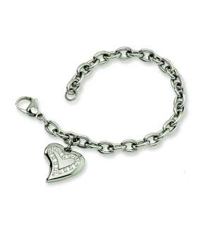  14k White Gold Puffed Heart Link Bracelet