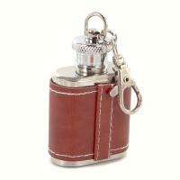 Personalized Brown Genuine Leather Key Chain Flask  