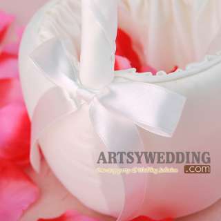 Wedding Satin/Lace Flower Girl Basket with Oversized Bow Ribbon 