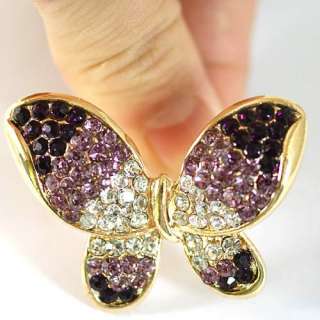Big Butterfly 18K GP Gold Plated Gemstone Zirconia CZ Adjustable Ring 