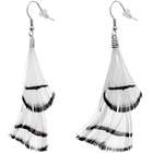 Body Candy White with Black Stripe Feather Drop Earrings