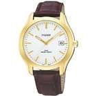 Pulsar Mens Pulsar Leather White Dial Date 5ATM Casual Watch PXH734