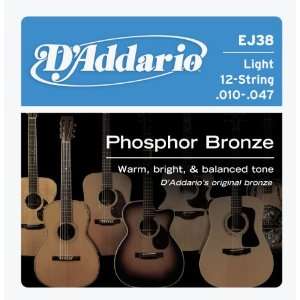   12 String Phosphor Bronze Light Acoustic Guitar Strings Musical