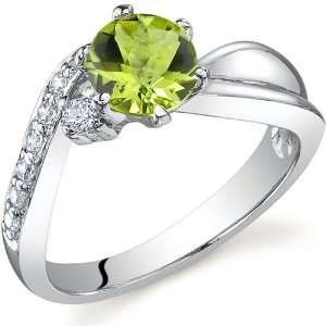 Ethereal Curves 0.75 carats Peridot Ring in Sterling Silver Rhodium 