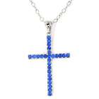  Silvertone Blue Crystal Cross Pendant Necklace