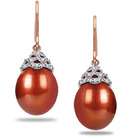  14k Pink Gold Brown FW Pearl 1/10ct Diamond Earrings