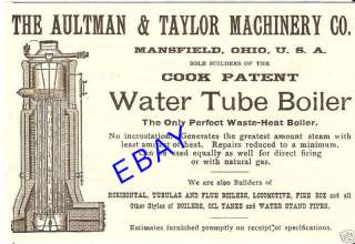 1893 AULTMAN & TAYLOR WATER TUBE BOILER AD STEAM ENGINE  