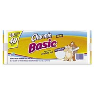 Charmin Basic Bathroom Tissue, Double Roll, Unscented, 1 Ply, 20 Rolls 