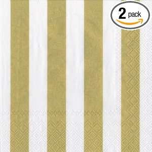 Ideal Home Range 3 Ply Paper Lunch Napkins, White and Gold Big Stripes 