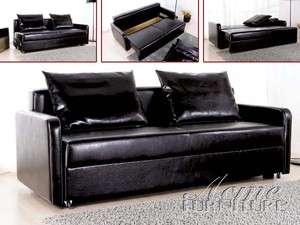 Black Faux Leather Pull Down Sleeper Sofa  