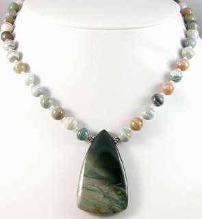 NATURAL IMPERIAL JASPER PENDANT ROUND BEADS Necklace  