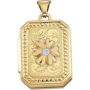 14K Yellow Gold Cremation and Hair Locket w/ Diamond Center 3/4 inch x 