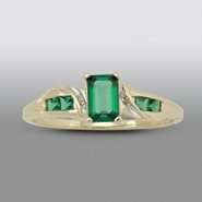   Created Square Cut Emerald and Diamond Accent Ring. 10K Yellow Gold