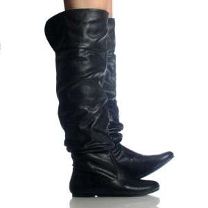   FLAT BOOTS THIGH HIGH BLACK LEATHER WOMENS BOOTS SHOES SIZE 7  