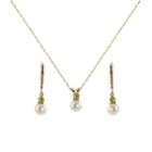   Freshwater Pearl and Sapphire Pendant and Earring Set. 10k Yellow Gold