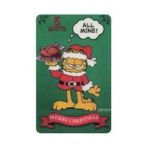   Card 5u Garfield The Cat As Santa Holding Turkey Platter All Mine
