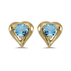  14k Yellow Gold Round Blue Topaz Heart Earrings: Vishal 