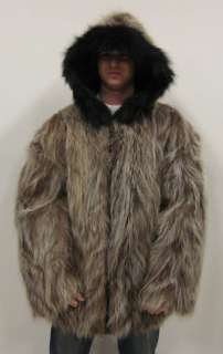 56354 New Mens Raccoon Fox Fur Jacket Parka Coat 60  