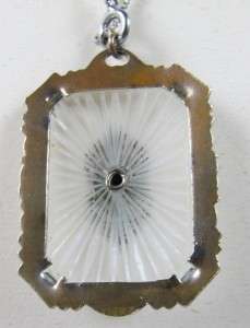 Vtg Large Art Deco Camphor Glass Pendant Sterling Necklace  