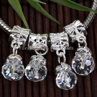 50P CLEAR Crystal Glass Dangle Beads Fit Charm Bracelet  