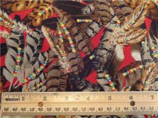 New Feathers Red Southwestern Southwest Bead Fabric BTY  