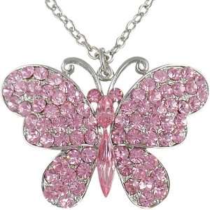  Pretty Pink Crystal Embellished Butterfly Pendant Necklace 