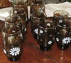 Vintage Brown Amber Glass Brown & White Daisy Tumblers Dtinking 