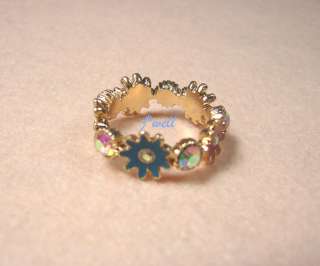 Premier Jewelry Colorful Flowers w/Crystals Magic Fairylike Ring Size 