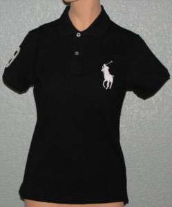 Ralph Lauren Womens Ladies Big Pony Skinny Polo Black Short Sleeve 