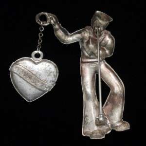 Sailor Heart Sweetheart Pin Vintage Sterling Silver WW II Navy Brooch 