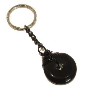  Onyx Keychain 01 Black Donut Silver Key Ring Stone Healing 