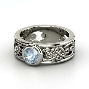    Alhambra Ring, Round Aquamarine Sterling Silver Ring: Jewelry