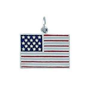  Sterling Silver Enamel American Flag Charm Jewelry