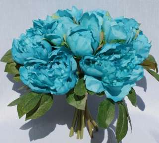 Turquoise Peonies SILK WEDDING PEONY BRIDAL BOUQUETS  