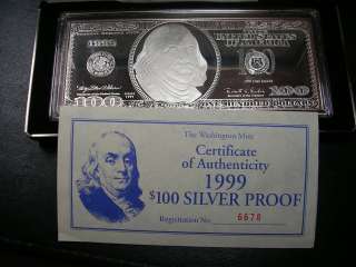1999 Proof $100 SILVER 4 troy ounces Box COA  