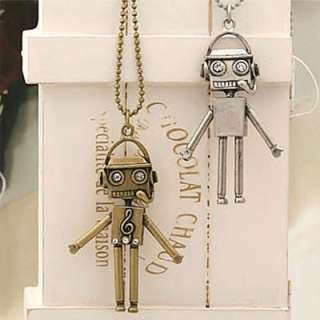   Vintage Copper Robot Pendant Long Chain Necklace Free Shipping  