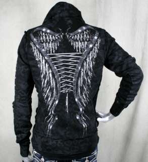 AFFLICTION womens Hoodie MICHELLE laced WINGS stones  