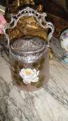 FRENCH ANTIQUE HAND PAINTED GLASS BISCUIT CRACKER JAR  