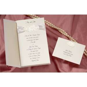  Pearl Floral Pattern with White Ribbon Wedding Invitations 