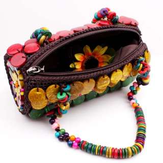 Handmade Colorful Coconut Shell Beads Handbag 7.5x3  