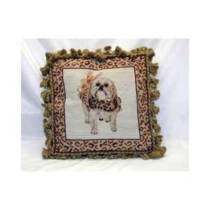   Pettipoint Shih Tzu with Animal Print Scarf Pillow: Kitchen & Dining