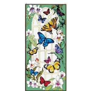   Butterfly Garden Metal Framed Stained Glass Art Panel By Joan Baker