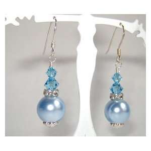   Swarovski Crystal / Pearl Earrings   Blue Arts, Crafts & Sewing