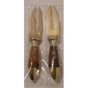  Corn fork 2pcs 9.2cm Long 5cm handle Bronze Rose wood 